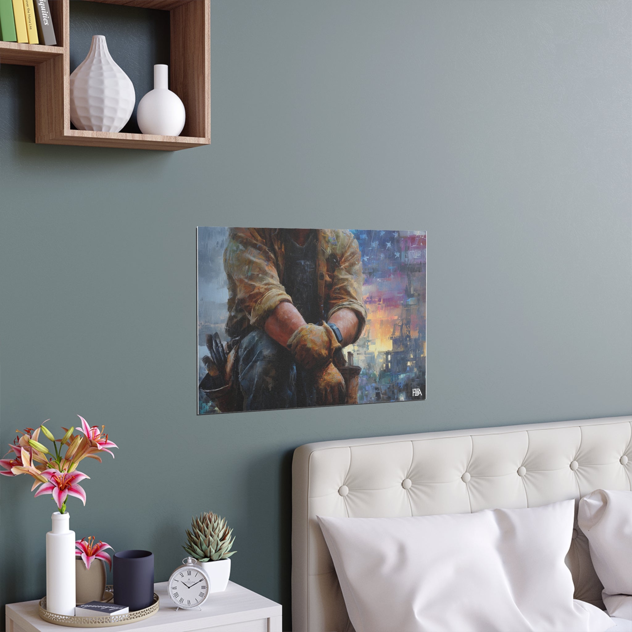 America Construction Worker Portrait (Indoor/Outdoor) Silk Poster