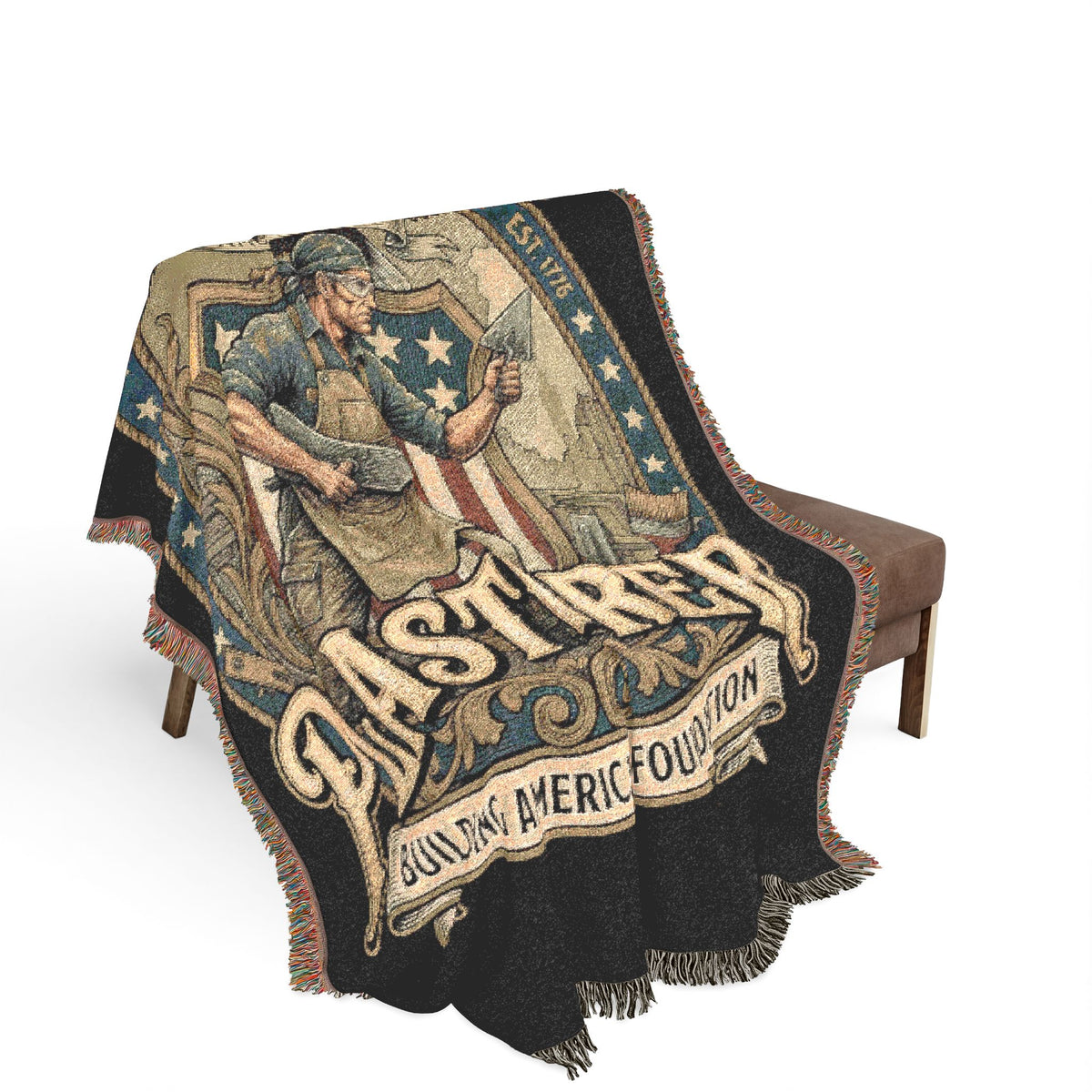 Plasterer Woven Blanket — Patriotic Throw Blanket with Vintage American Seal