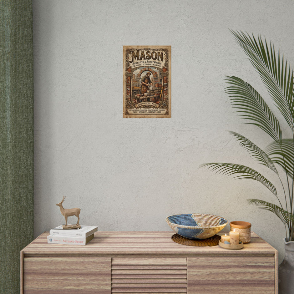 Mason Bricklayer Rolled Poster — Vintage Stoneworker Print - DCA0373