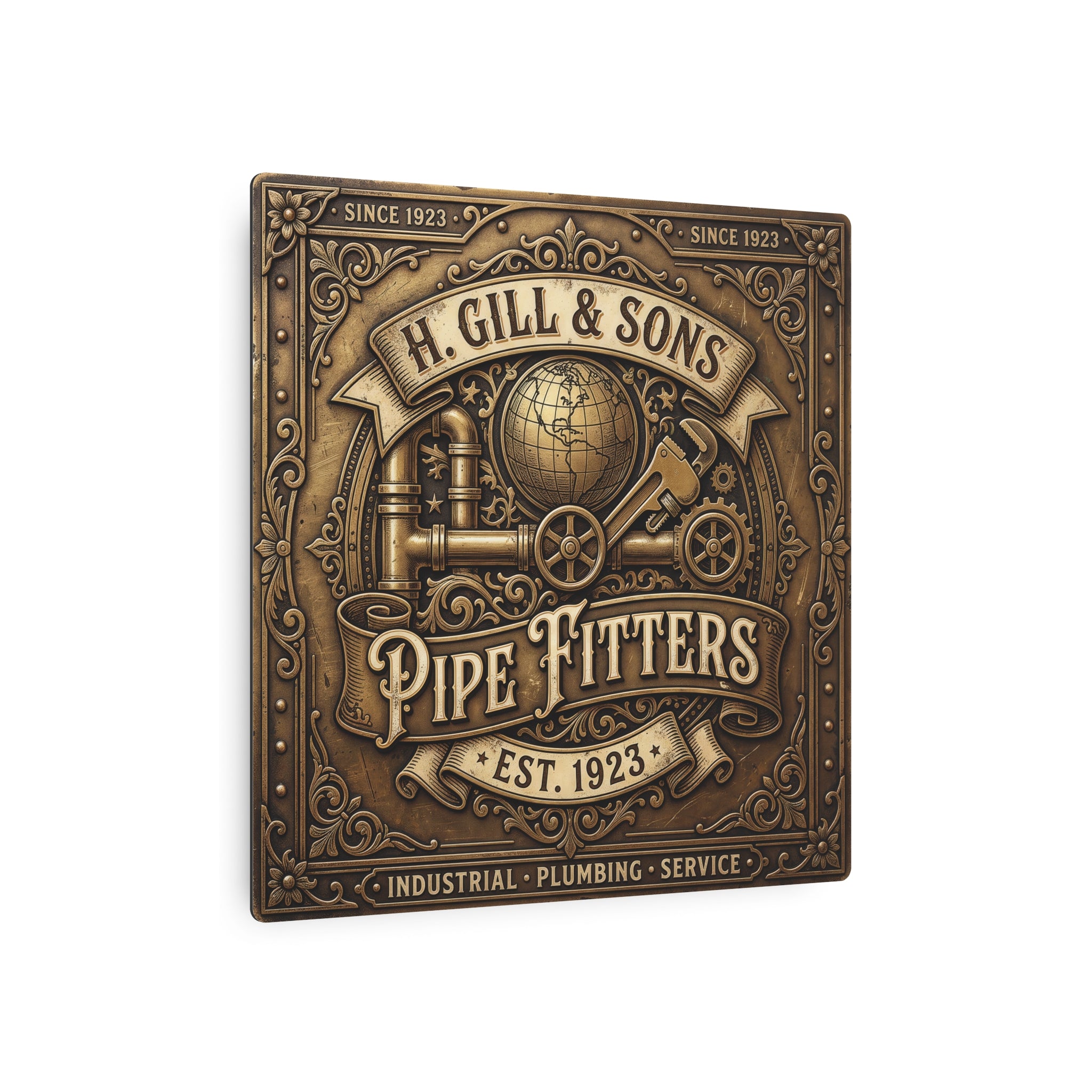 Pipefitters Metal Sign — H. Gill & Sons 1923 Industrial Wall Plaque - DCA0441