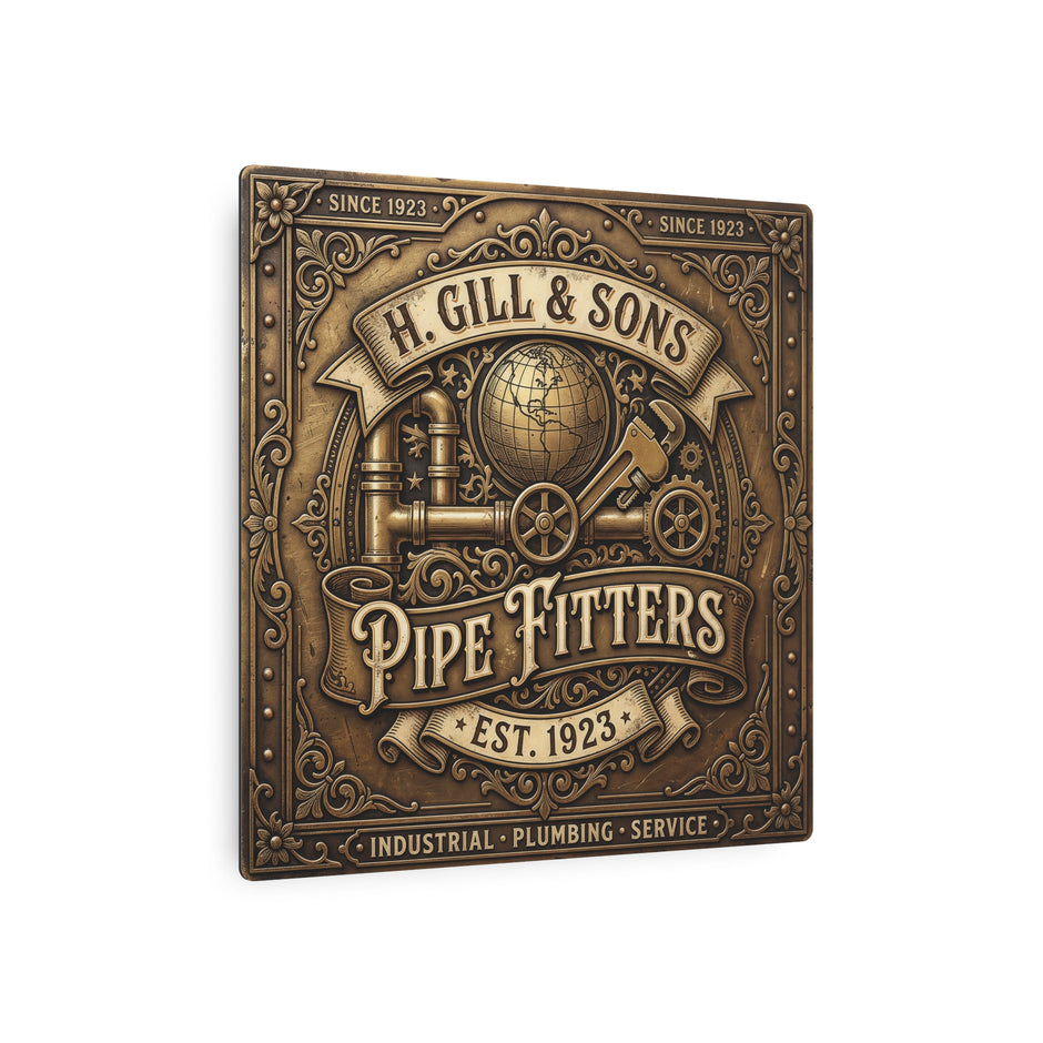 Pipefitters Metal Sign — H. Gill & Sons 1923 Industrial Wall Plaque - DCA0441