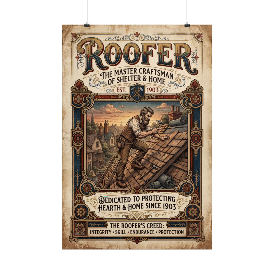 Roofer Vintage Poster — 'Roofer: The Master Craftsman' Rolled Wall Art - DCA0380