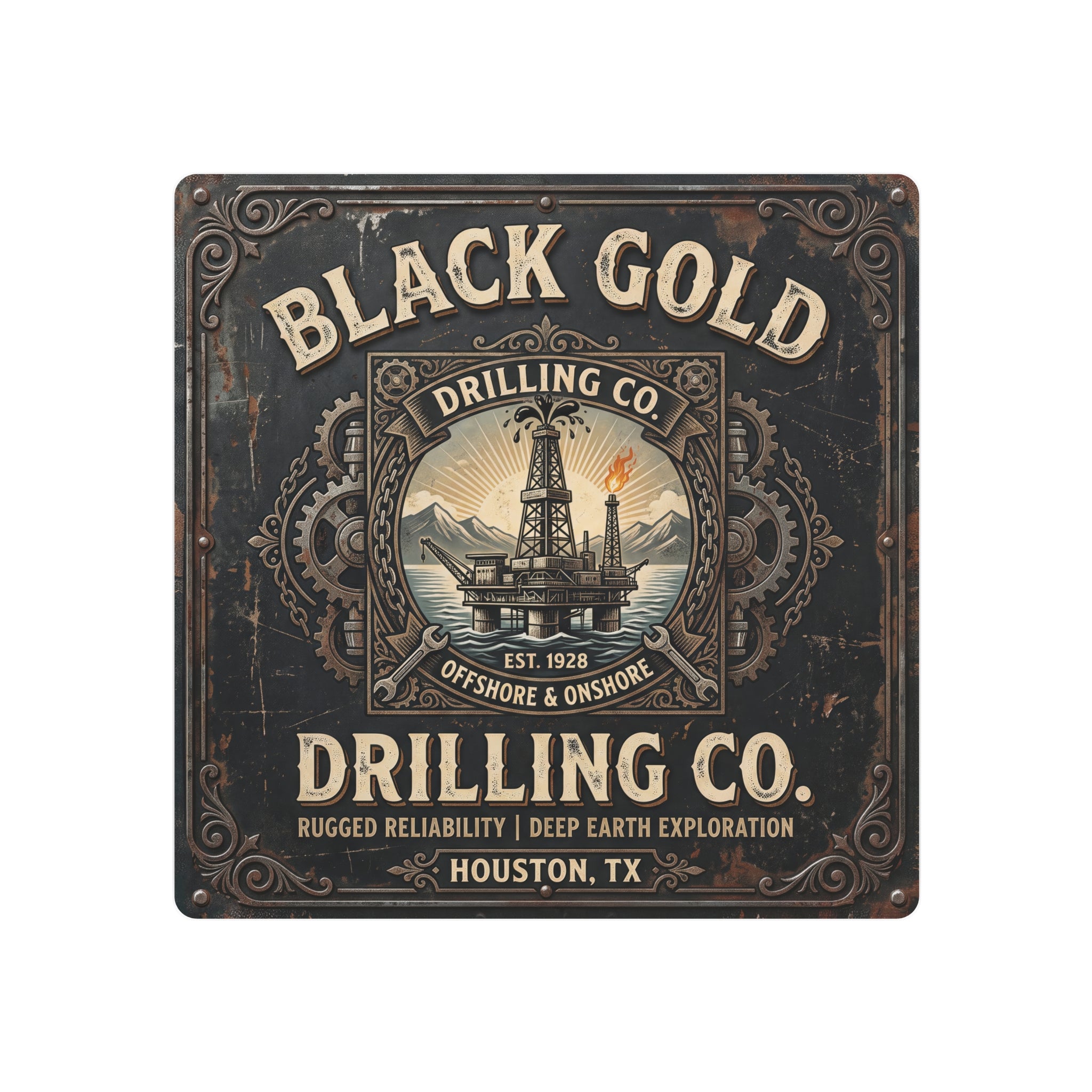 Oil Rigger - Black Gold Drilling Co. Metal Sign — Vintage Oil Rig Wall Art (Houston TX) - DCA0440