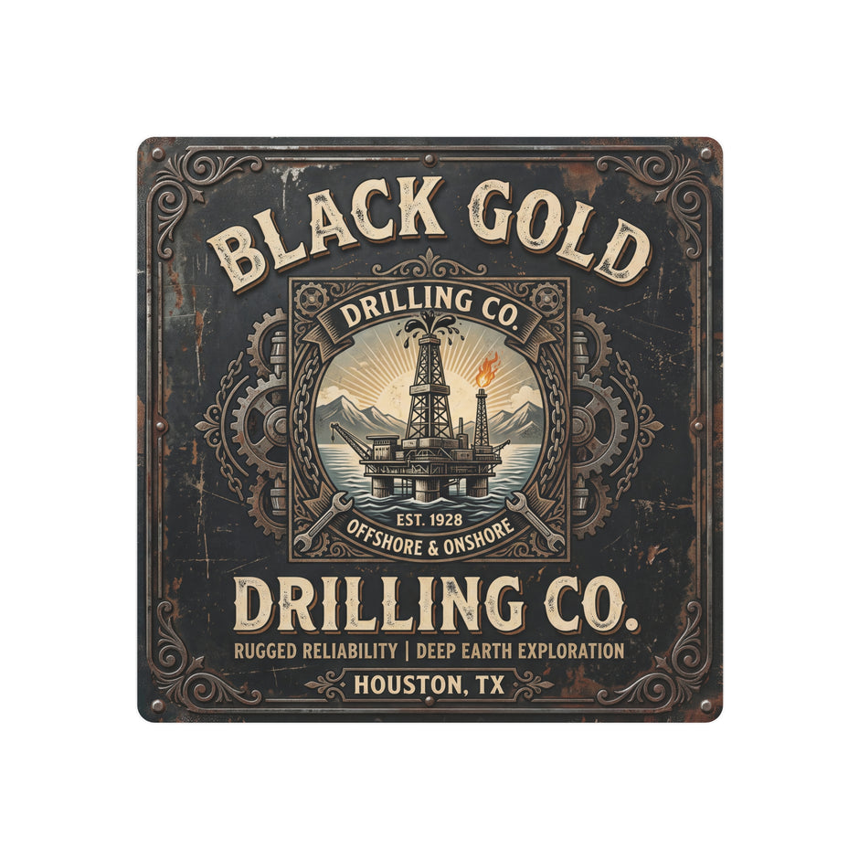 Oil Rigger - Black Gold Drilling Co. Metal Sign — Vintage Oil Rig Wall Art (Houston TX) - DCA0440