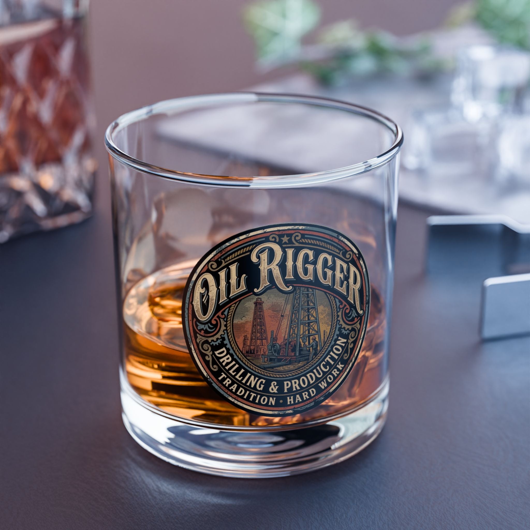 Oil Rigger 10oz Rocks Glass – Vintage Drilling Rig Whiskey Tumbler - DCA0205