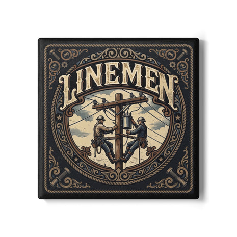 Linemen Ceramic Coaster — Vintage Utility Worker Tribute - DCA0232