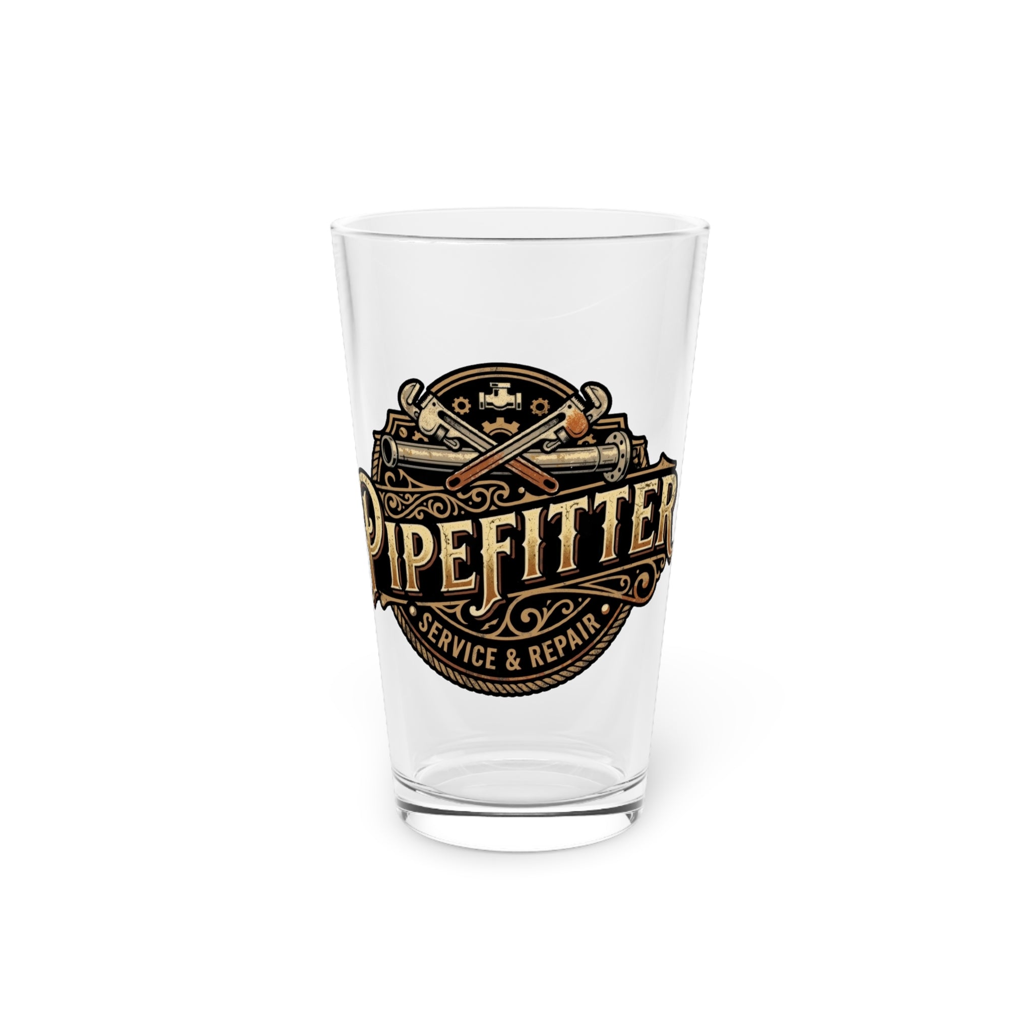 Pipefitter 16oz Pint Glass — Rustic Tradesman Beer Glass - DCA0164