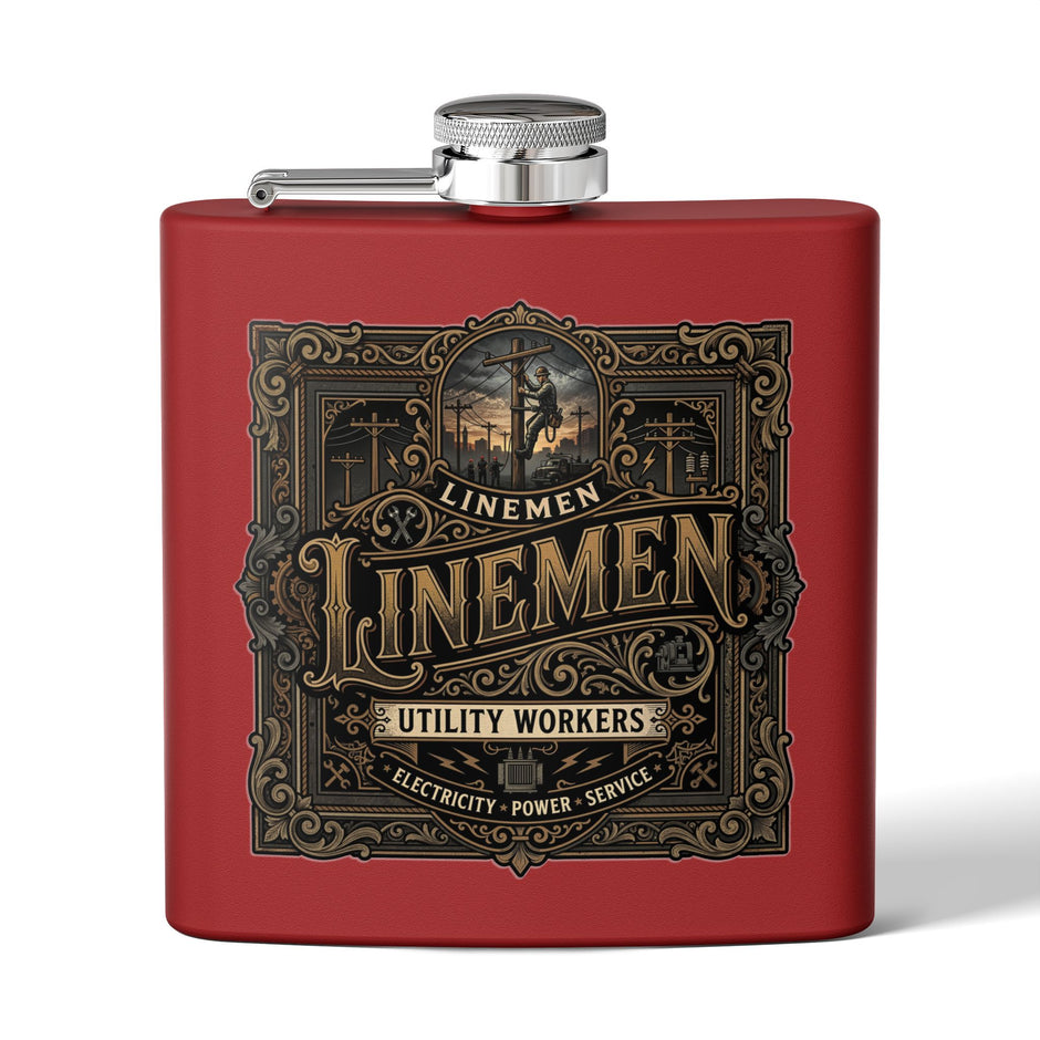 Linemen Utility Workers 6oz Stainless Steel Flask — Vintage Electrician Tribute - DCA0425