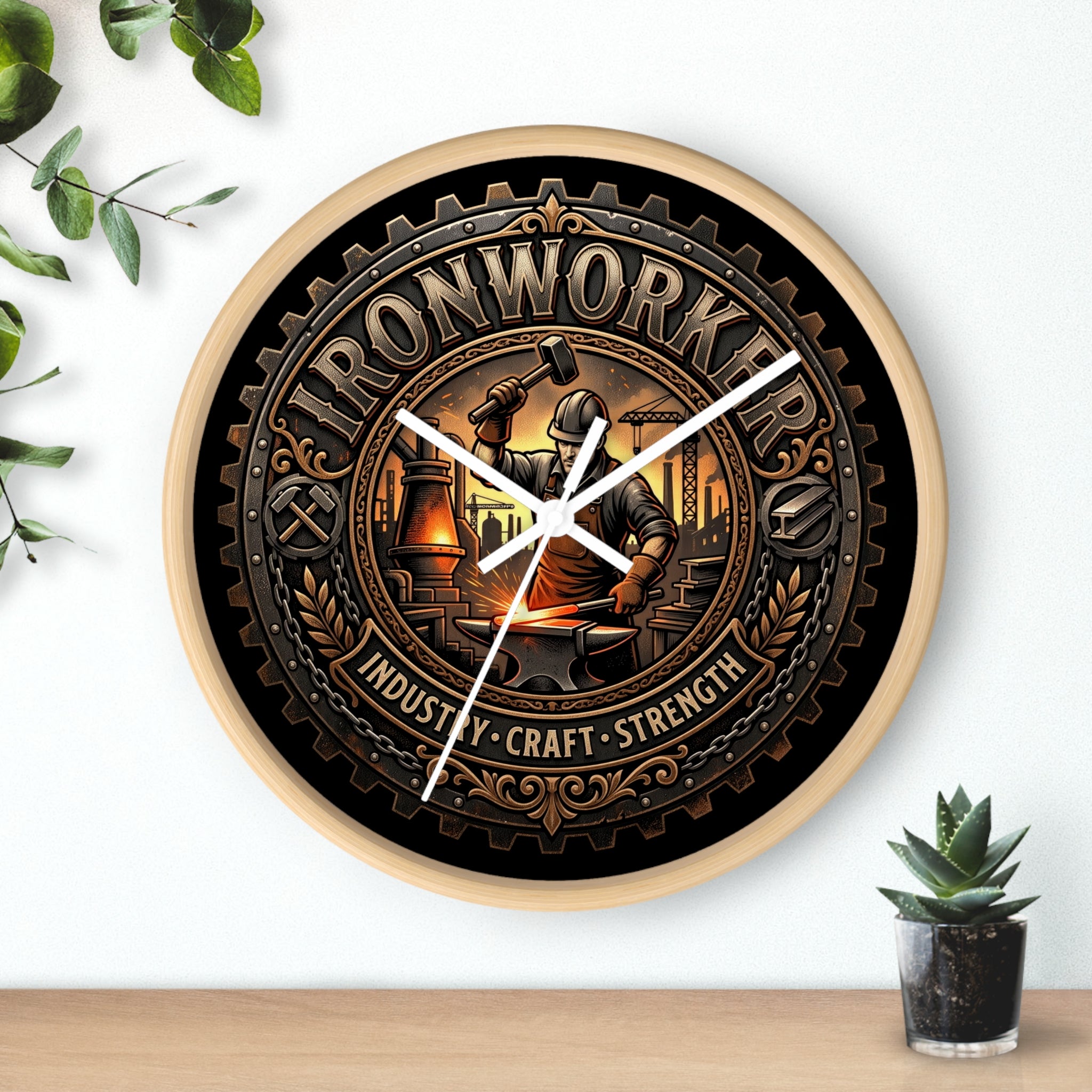 Ironworker Wall Clock — Vintage Industrial Forge Design (Industry • Craft • Strength) - DCA0388