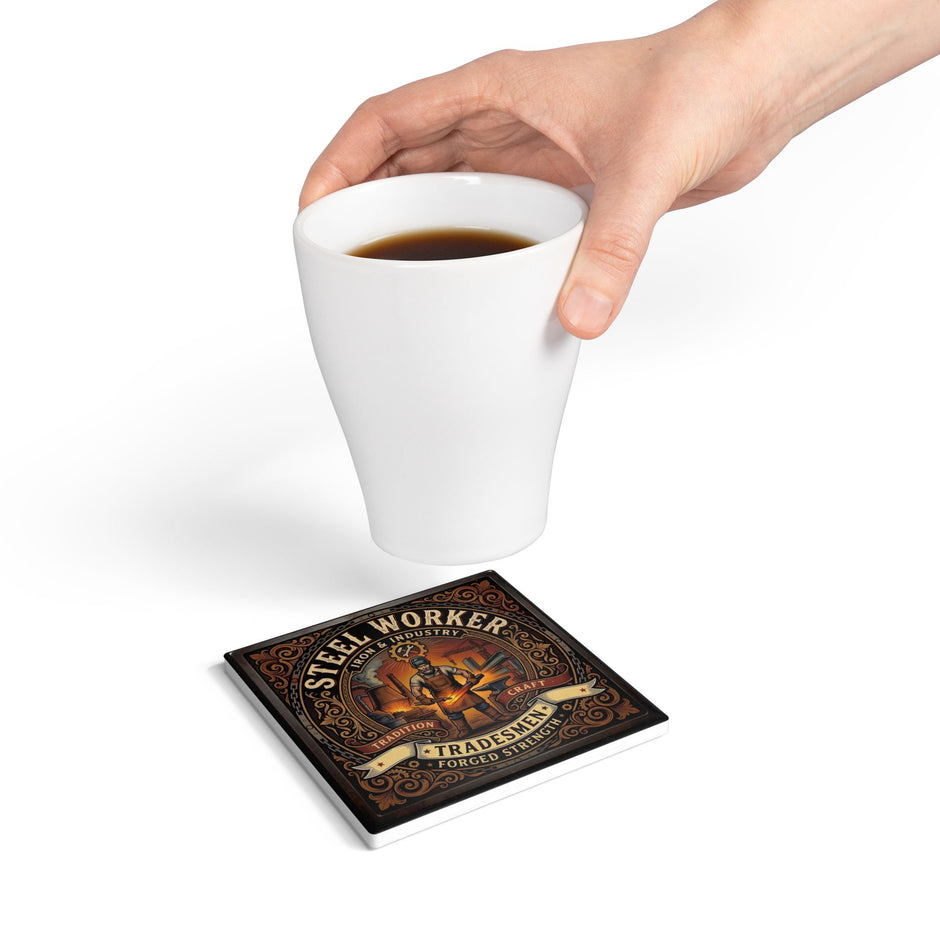 Steel Worker Ceramic Coaster — Tradesmen 'Forged Strength' Industrial Gift - DCA0241