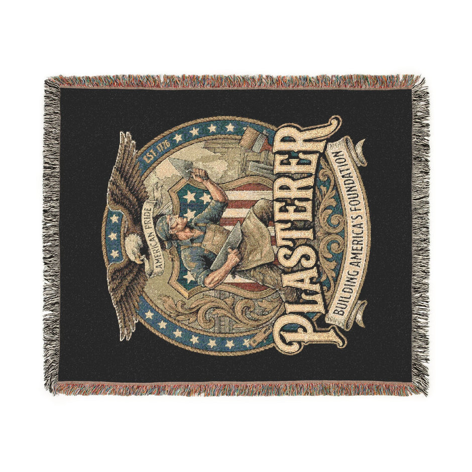 Plasterer Woven Blanket — Patriotic Throw Blanket with Vintage American Seal