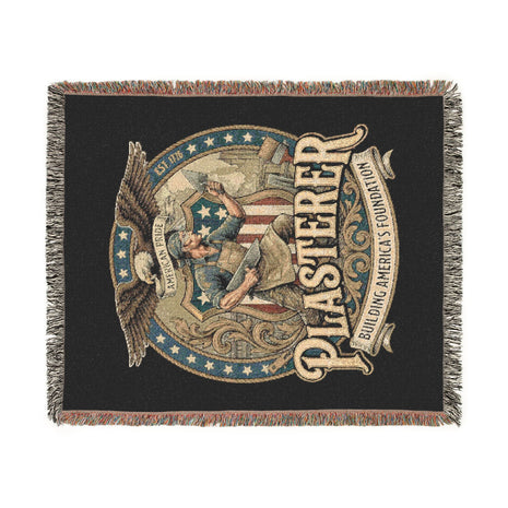 Plasterer Woven Blanket — Patriotic Throw Blanket with Vintage American Seal