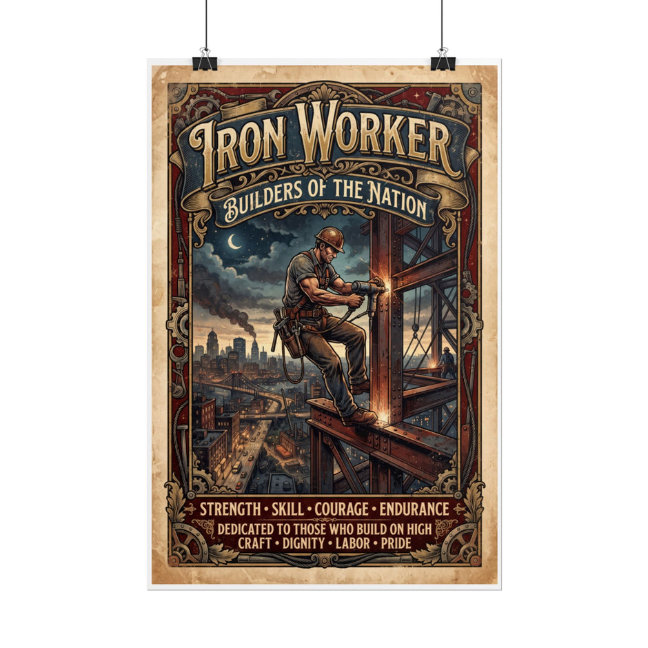 Iron Worker Rolled Poster — 'Iron Worker: Builders of the Nation' Vintage Industrial Wall Art - DCA0371