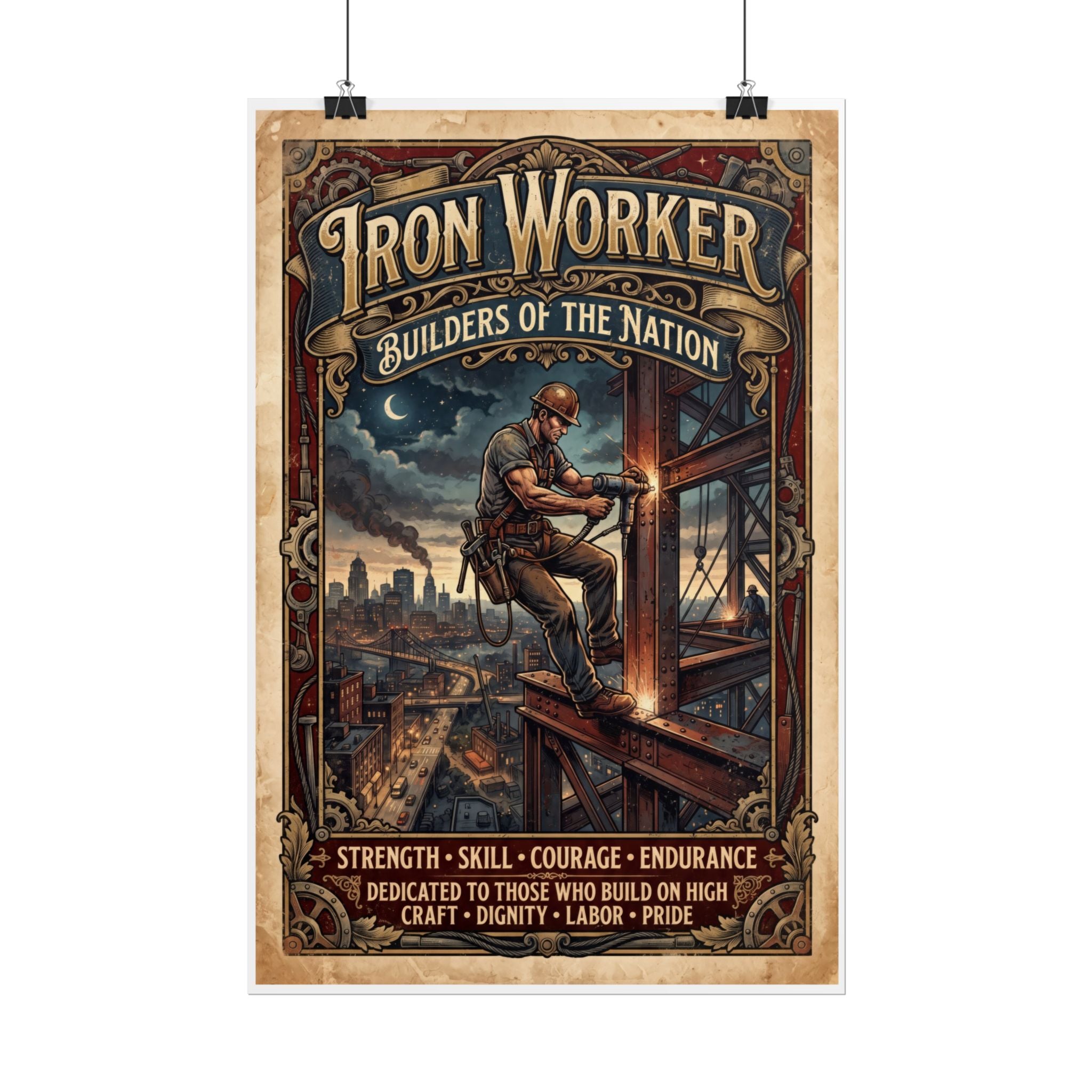 Iron Worker Rolled Poster — 'Iron Worker: Builders of the Nation' Vintage Industrial Wall Art - DCA0371