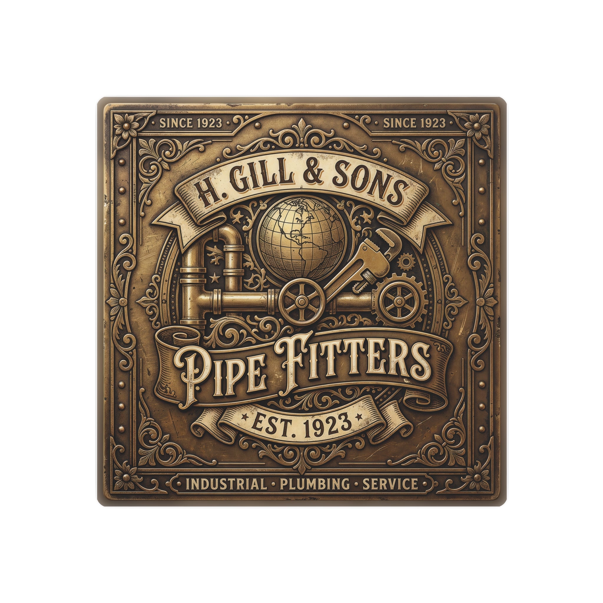 Pipefitters Metal Sign — H. Gill & Sons 1923 Industrial Wall Plaque - DCA0441