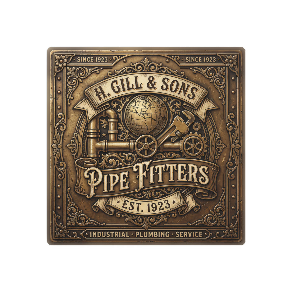 Pipefitters Metal Sign — H. Gill & Sons 1923 Industrial Wall Plaque - DCA0441