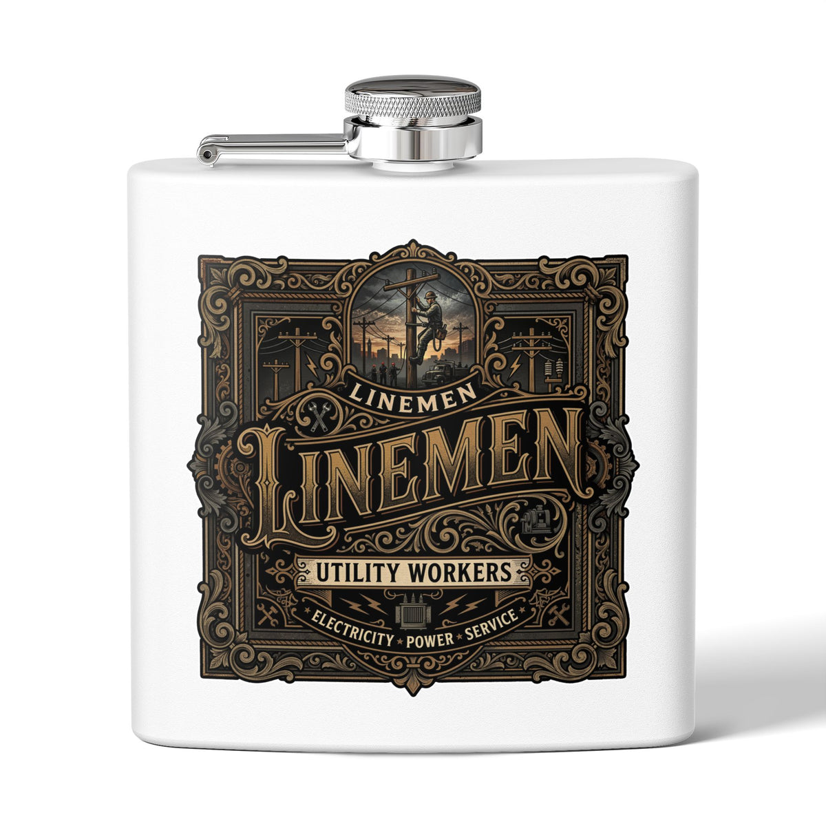 Linemen Utility Workers 6oz Stainless Steel Flask — Vintage Electrician Tribute - DCA0425