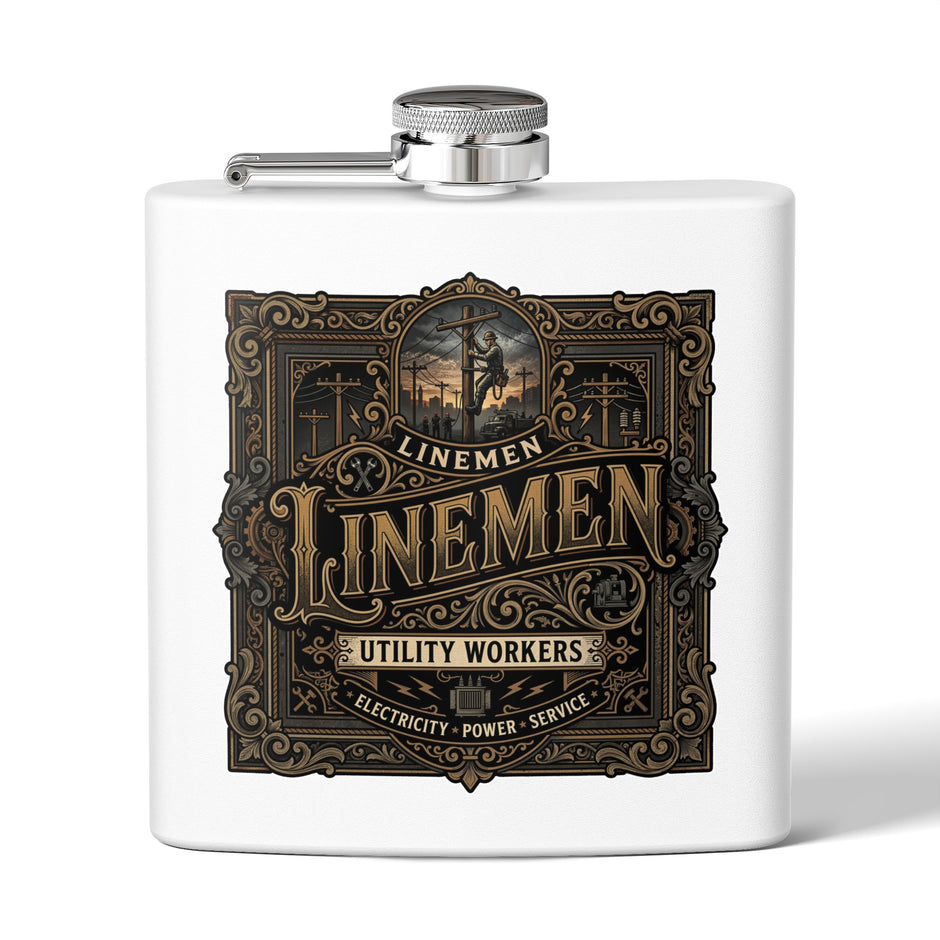 Linemen Utility Workers 6oz Stainless Steel Flask — Vintage Electrician Tribute - DCA0425