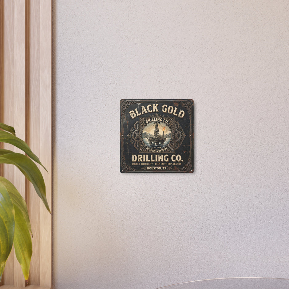 Oil Rigger - Black Gold Drilling Co. Metal Sign — Vintage Oil Rig Wall Art (Houston TX) - DCA0440