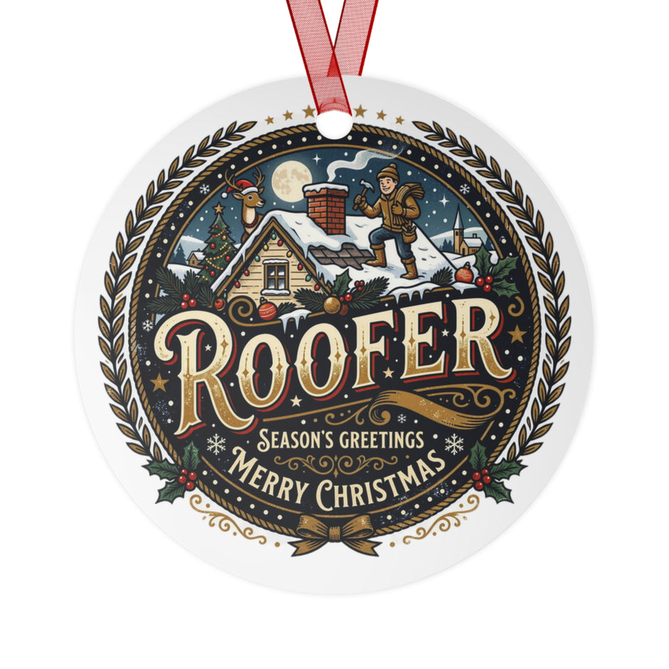 Roofer Merry Christmas Metal Ornament — Season’s Greetings Holiday Roofer Keepsake - DCA0459