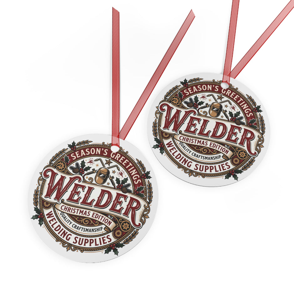 Welder Christmas Ornament – 'Season's Greetings' Welding Supplies Holiday Decoration - DCA0461