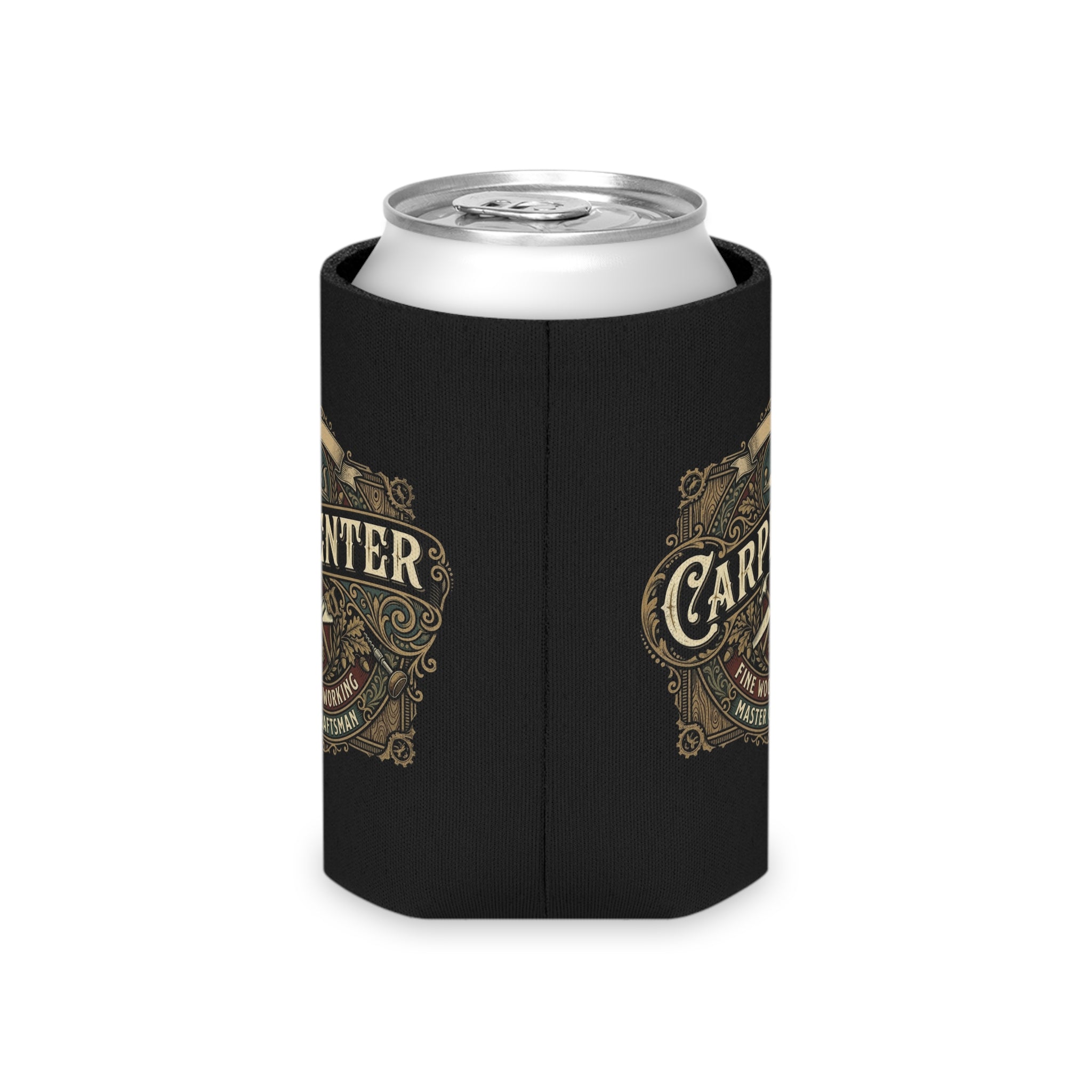 Carpenter Can Cooler — Retro Woodworking Logo Beverage Insulator - DCA0286