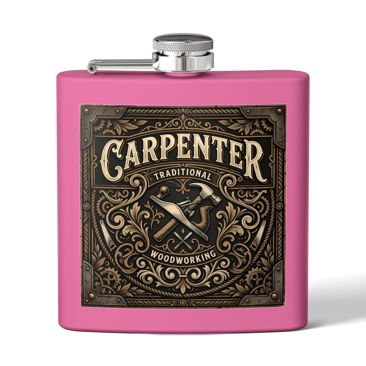 Carpenter Stainless Steel Flask – Traditional Woodworking 6oz Hip Flask Gift - DCA0420