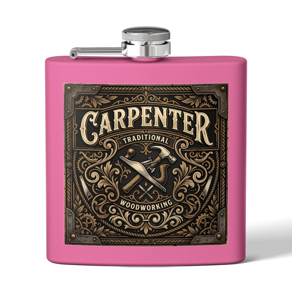 Carpenter Stainless Steel Flask – Traditional Woodworking 6oz Hip Flask Gift - DCA0420