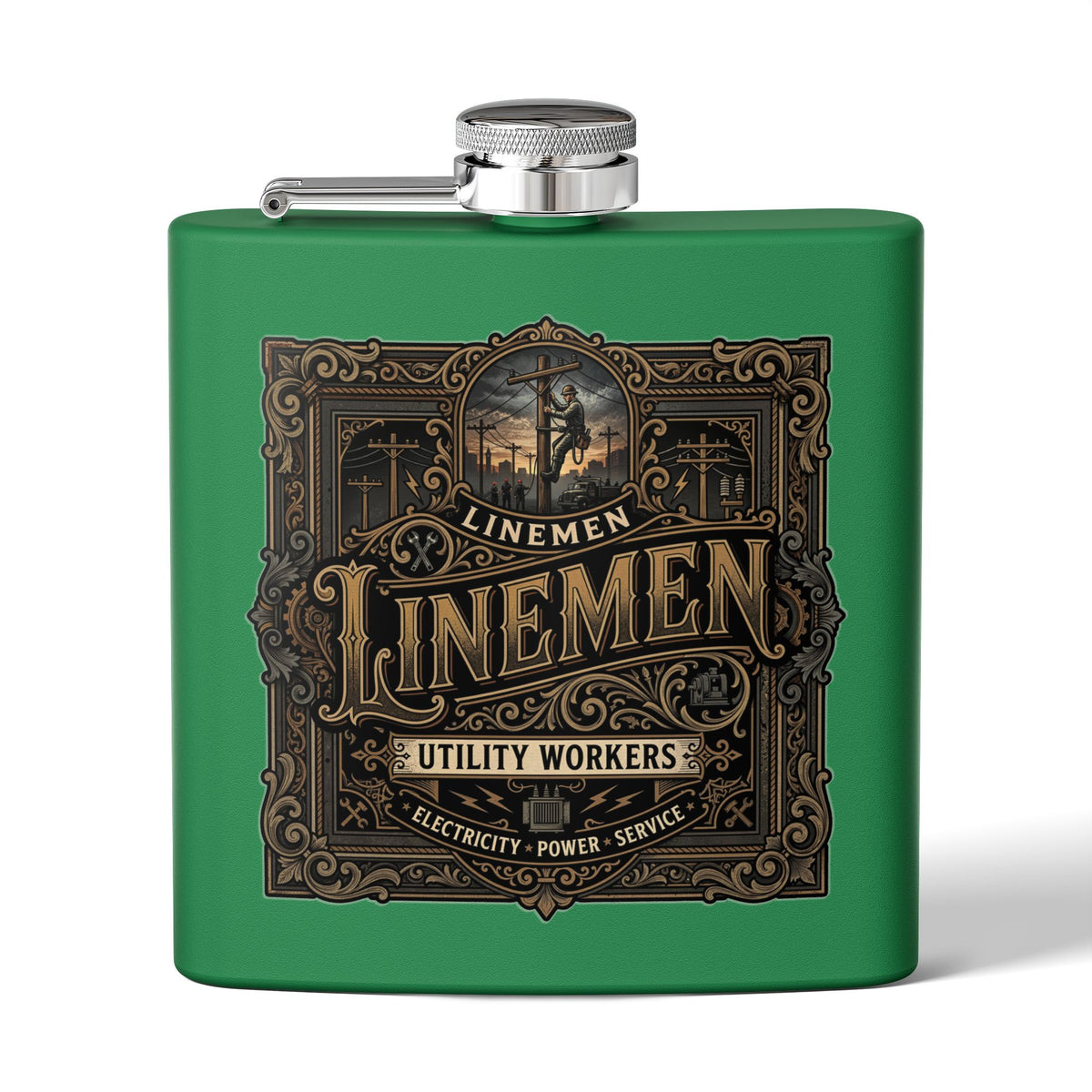 Linemen Utility Workers 6oz Stainless Steel Flask — Vintage Electrician Tribute - DCA0425