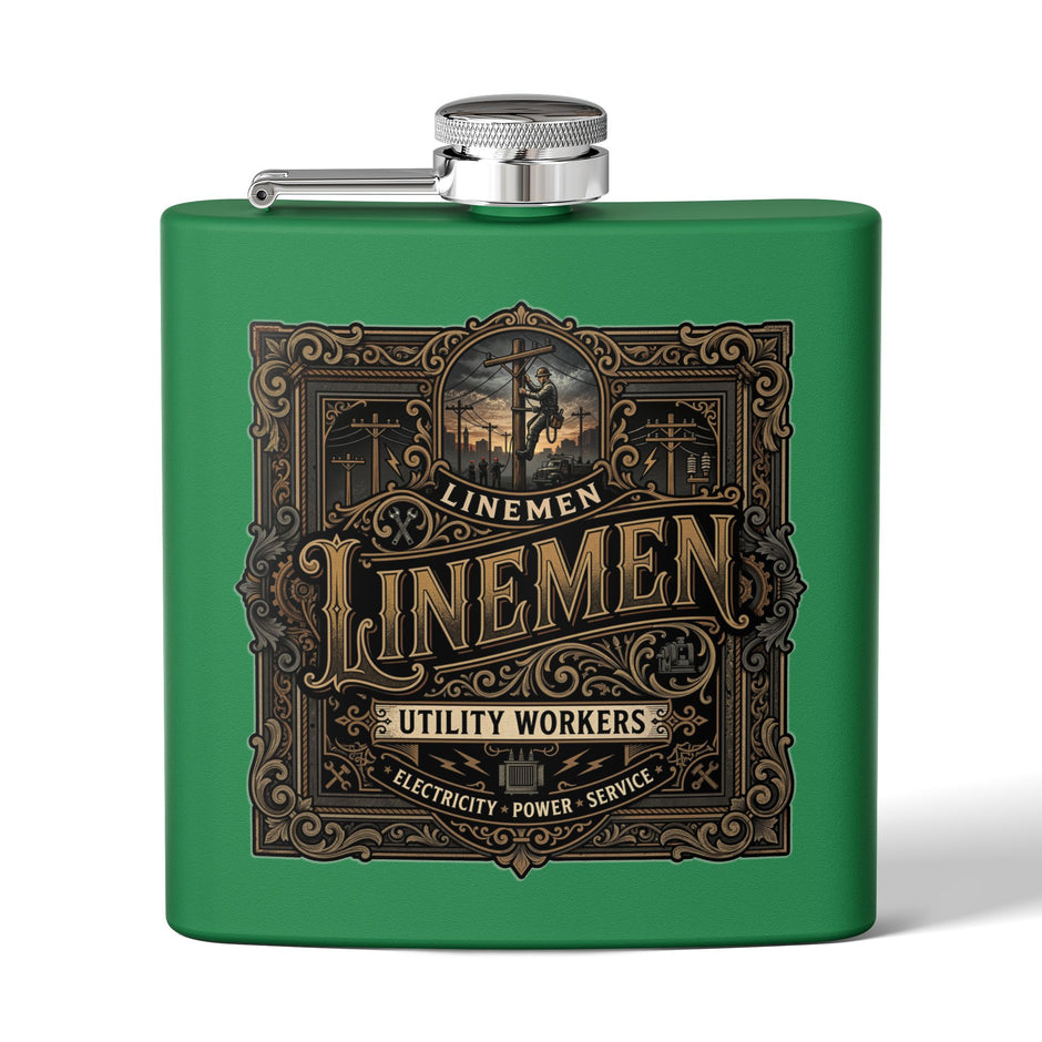 Linemen Utility Workers 6oz Stainless Steel Flask — Vintage Electrician Tribute - DCA0425