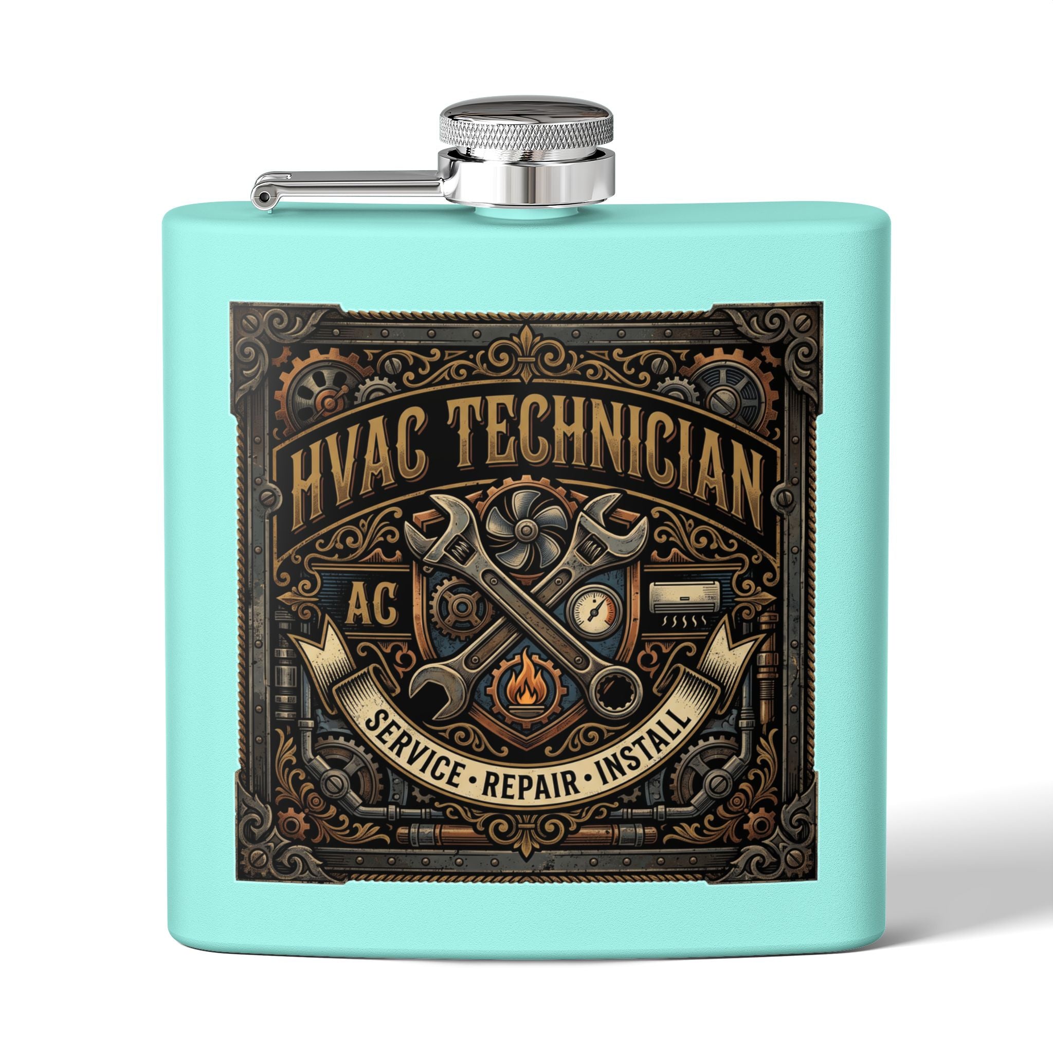 HVAC Technician 6oz Stainless Steel Flask — Service • Repair • Install Gift - DCA0423