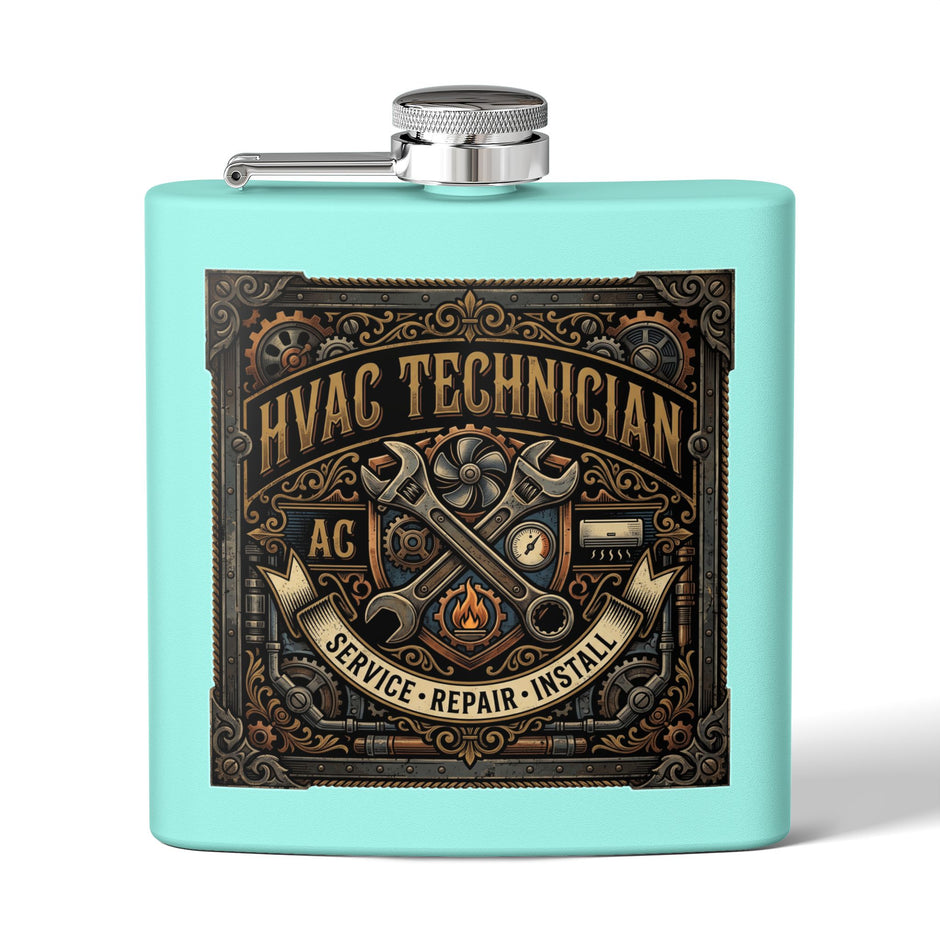 HVAC Technician 6oz Stainless Steel Flask — Service • Repair • Install Gift - DCA0423