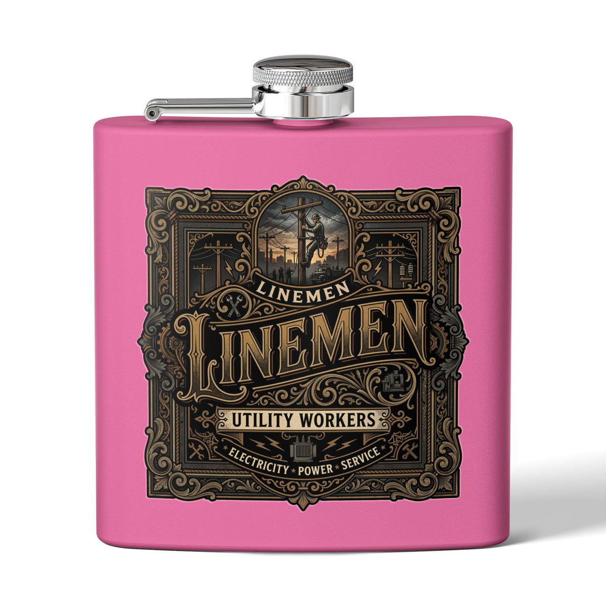 Linemen Utility Workers 6oz Stainless Steel Flask — Vintage Electrician Tribute - DCA0425