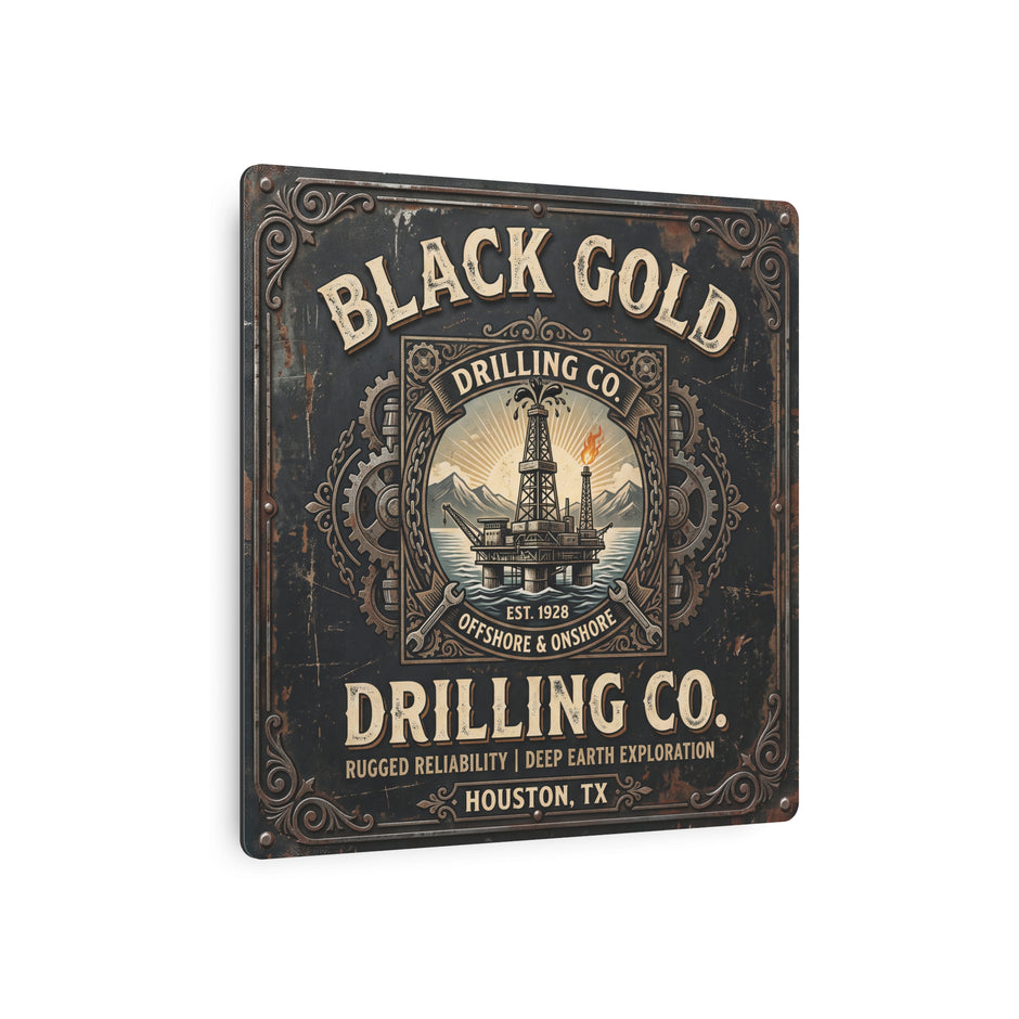 Oil Rigger - Black Gold Drilling Co. Metal Sign — Vintage Oil Rig Wall Art (Houston TX) - DCA0440