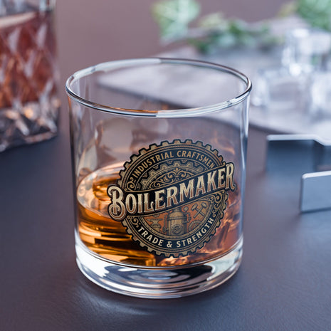 Boilermaker Logo 10oz Rocks Glass — Industrial Bar Whiskey Tumbler - DCA0197
