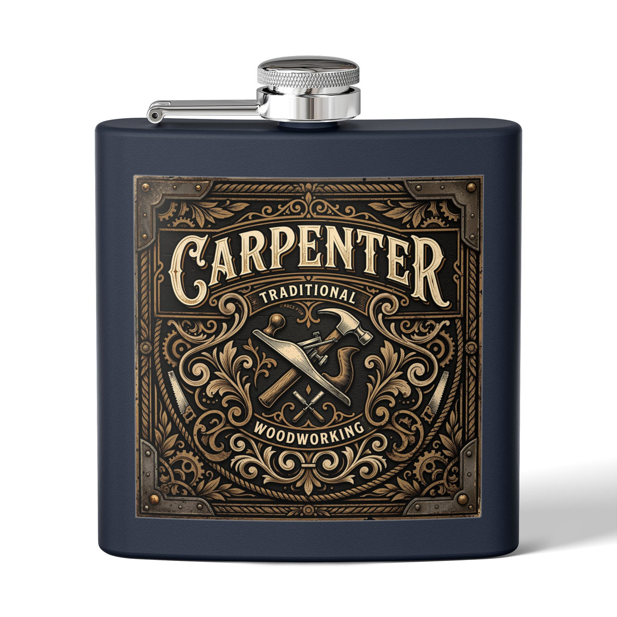 Carpenter Stainless Steel Flask – Traditional Woodworking 6oz Hip Flask Gift - DCA0420