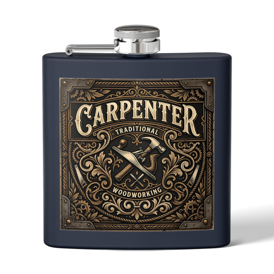 Carpenter Stainless Steel Flask – Traditional Woodworking 6oz Hip Flask Gift - DCA0420