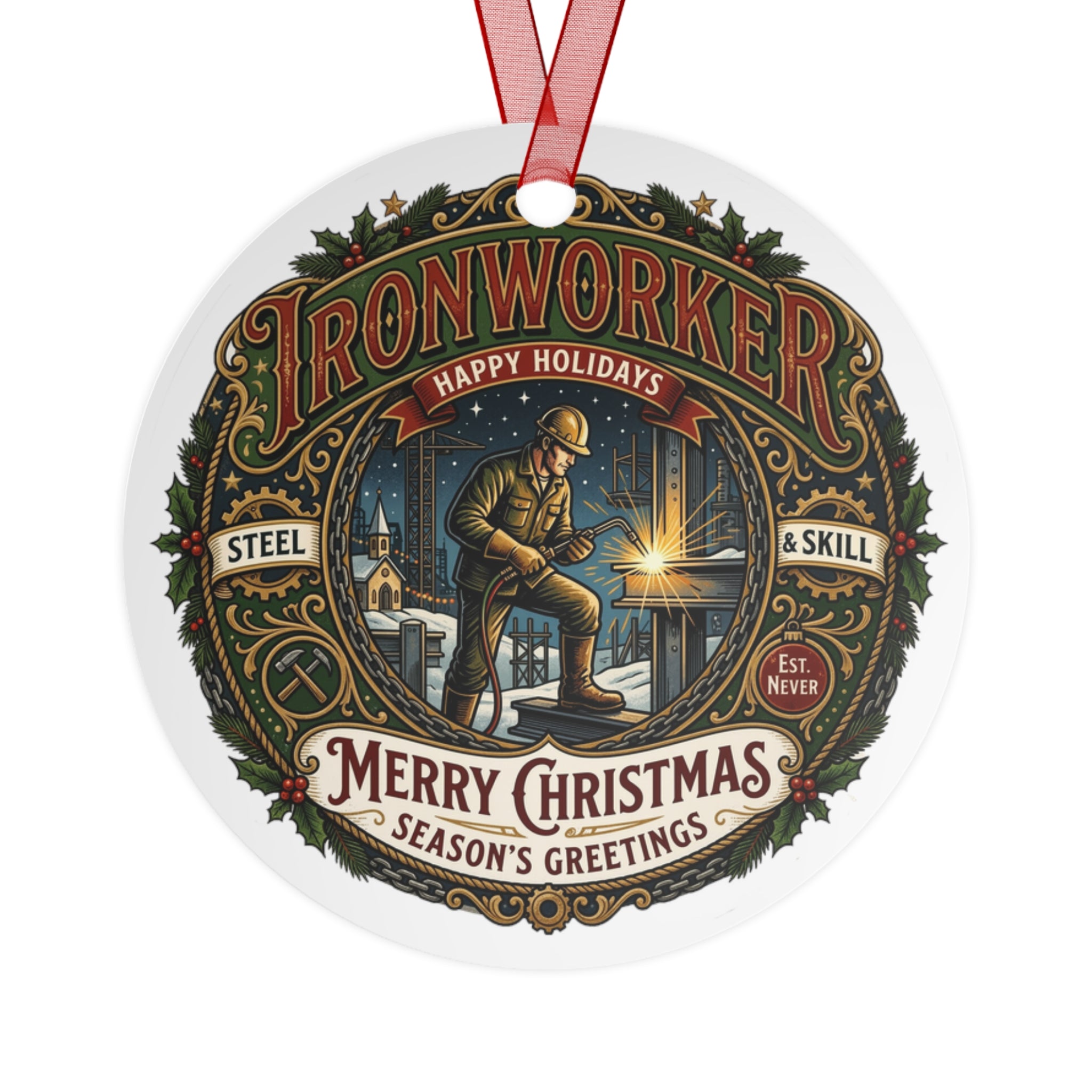 Ironworker Christmas Metal Ornament — 