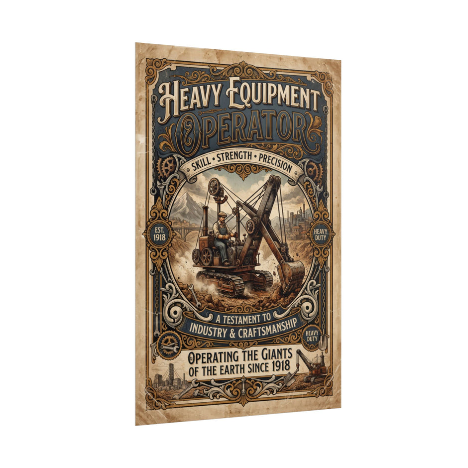 Heavy Equipment Operator Poster — Vintage Construction Rolled Wall Art - DCA0370