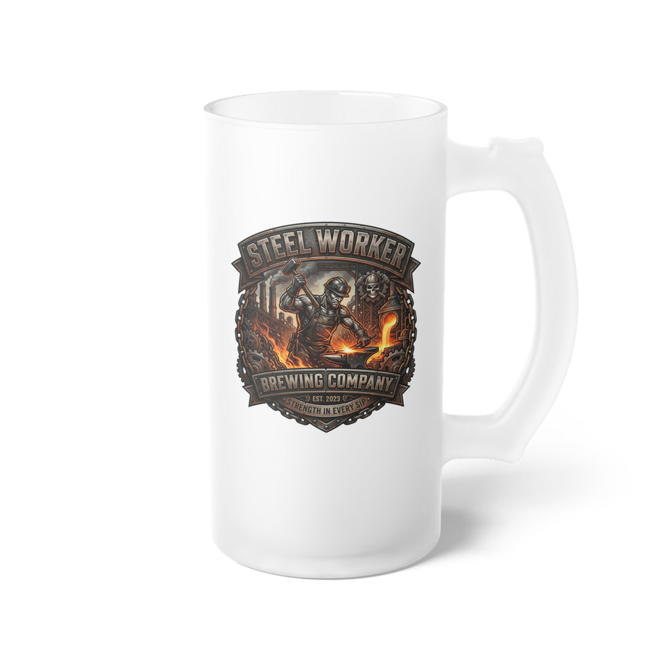 Steel Worker Frosted Glass Beer Mug – 16 oz Trade Gift - DCA0522