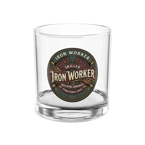 Iron Worker 10oz Rocks Glass — Skilled Iron Worker Vintage Badge Whiskey Glass - DCA0258