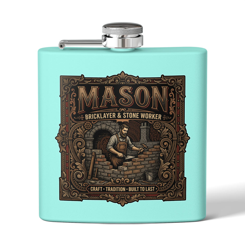 Mason Bricklayer 6oz Stainless Steel Flask – Vintage Stoneworker Design - DCA0427