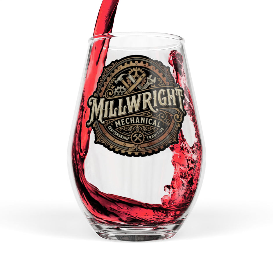 Millwright Mechanical Logo Stemless Wine Glass – 11.75 oz - DCA0343
