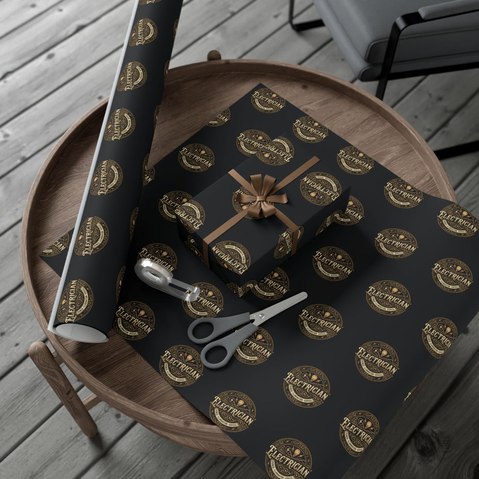 Electrician Gift Wrap Paper – Industrial Logo (Black & Gold)