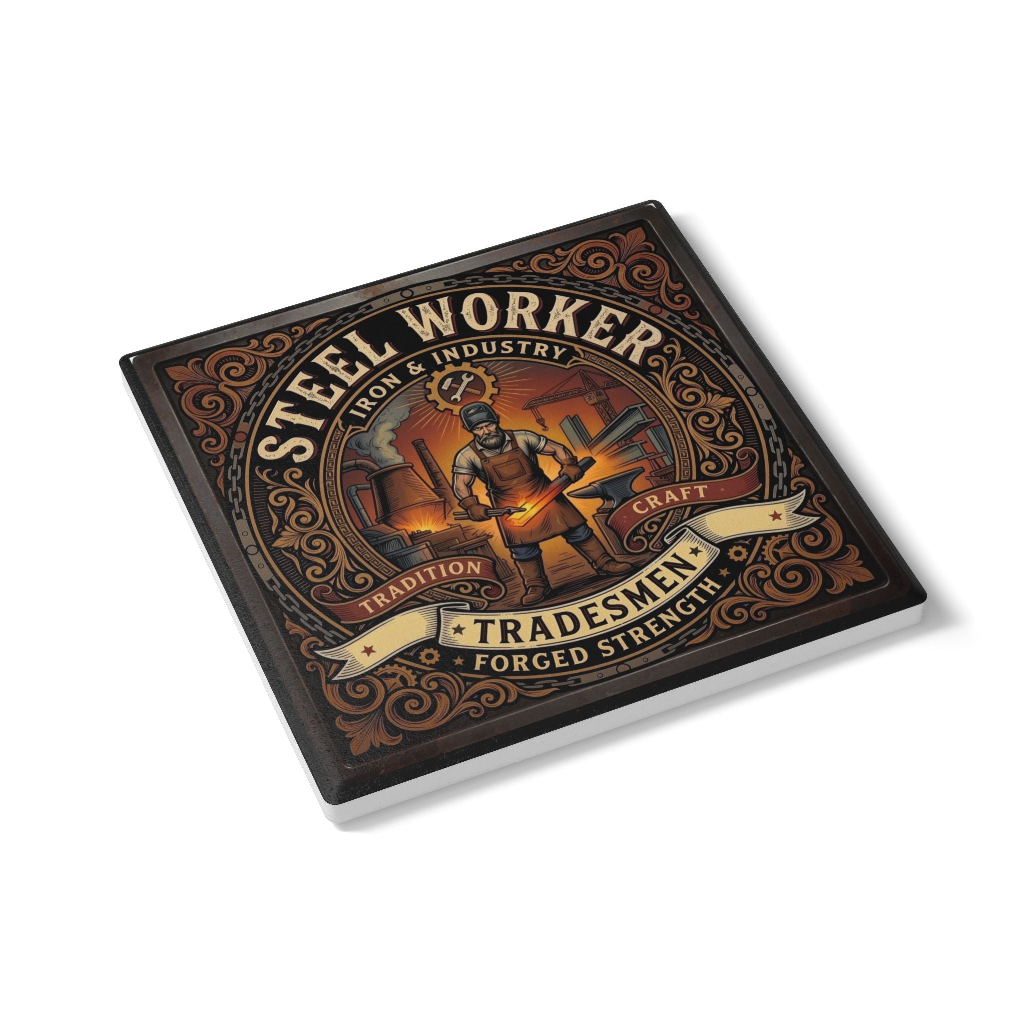 Steel Worker Ceramic Coaster — Tradesmen 'Forged Strength' Industrial Gift - DCA0241