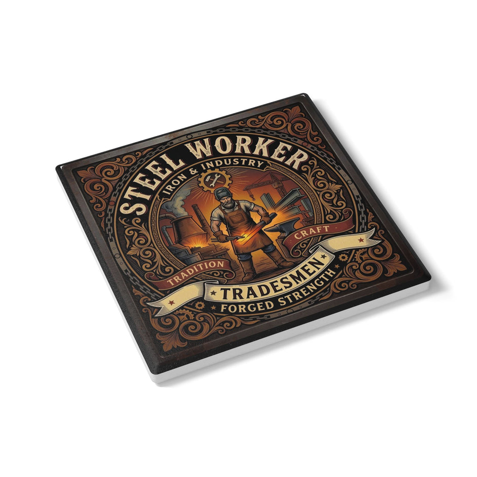 Steel Worker Ceramic Coaster — Tradesmen 'Forged Strength' Industrial Gift - DCA0241