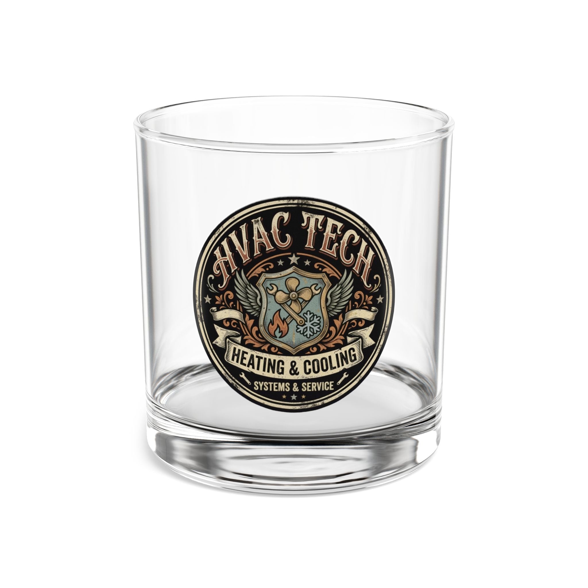 HVAC Tech Heating & Cooling 10oz Rocks Glass – Vintage Trade Emblem - HVAC Tech - DCA0200