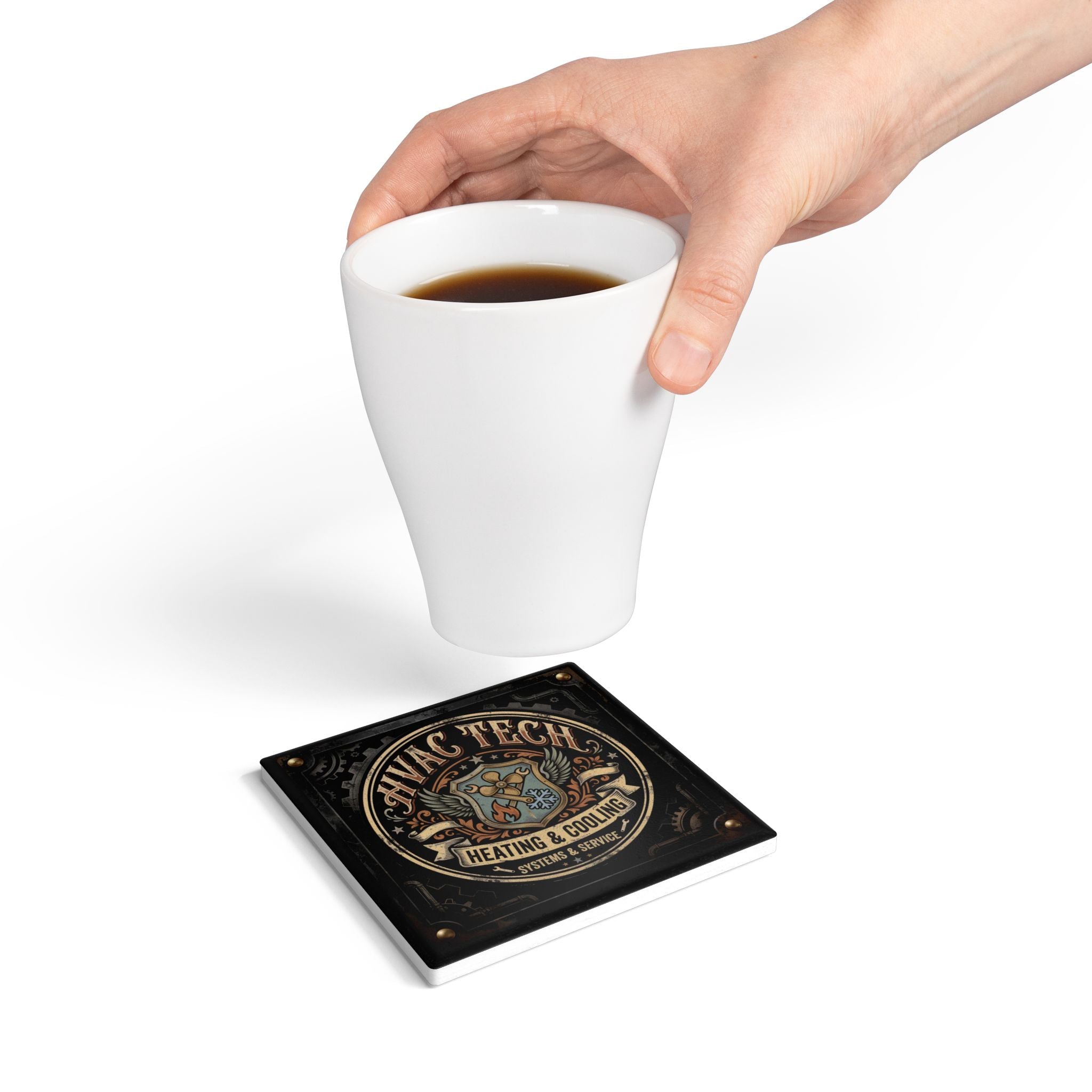 HVAC Tech Ceramic Coaster — Heating & Cooling Systems Crest - DCA0231
