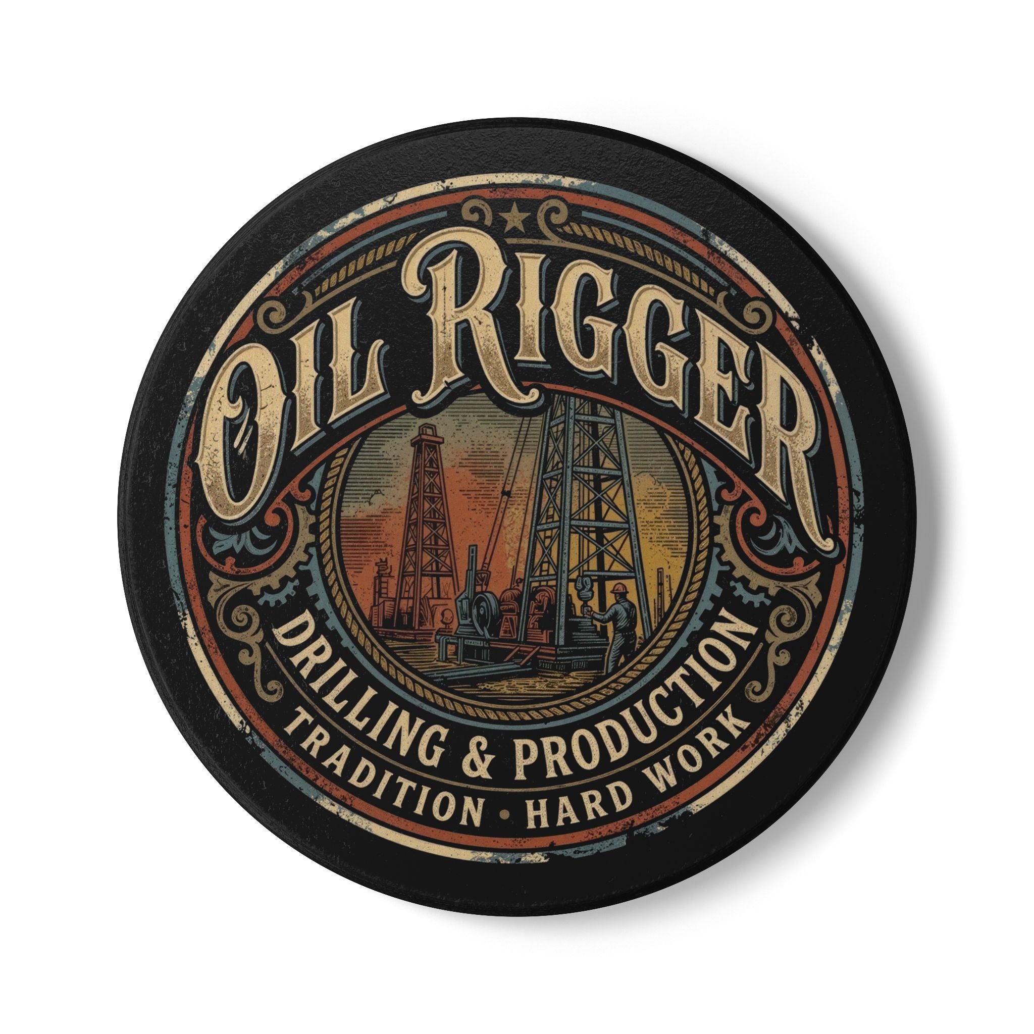 Oil Rigger Ceramic Coaster — Vintage Drilling & Production Design - Oil Rigger - DCA0236