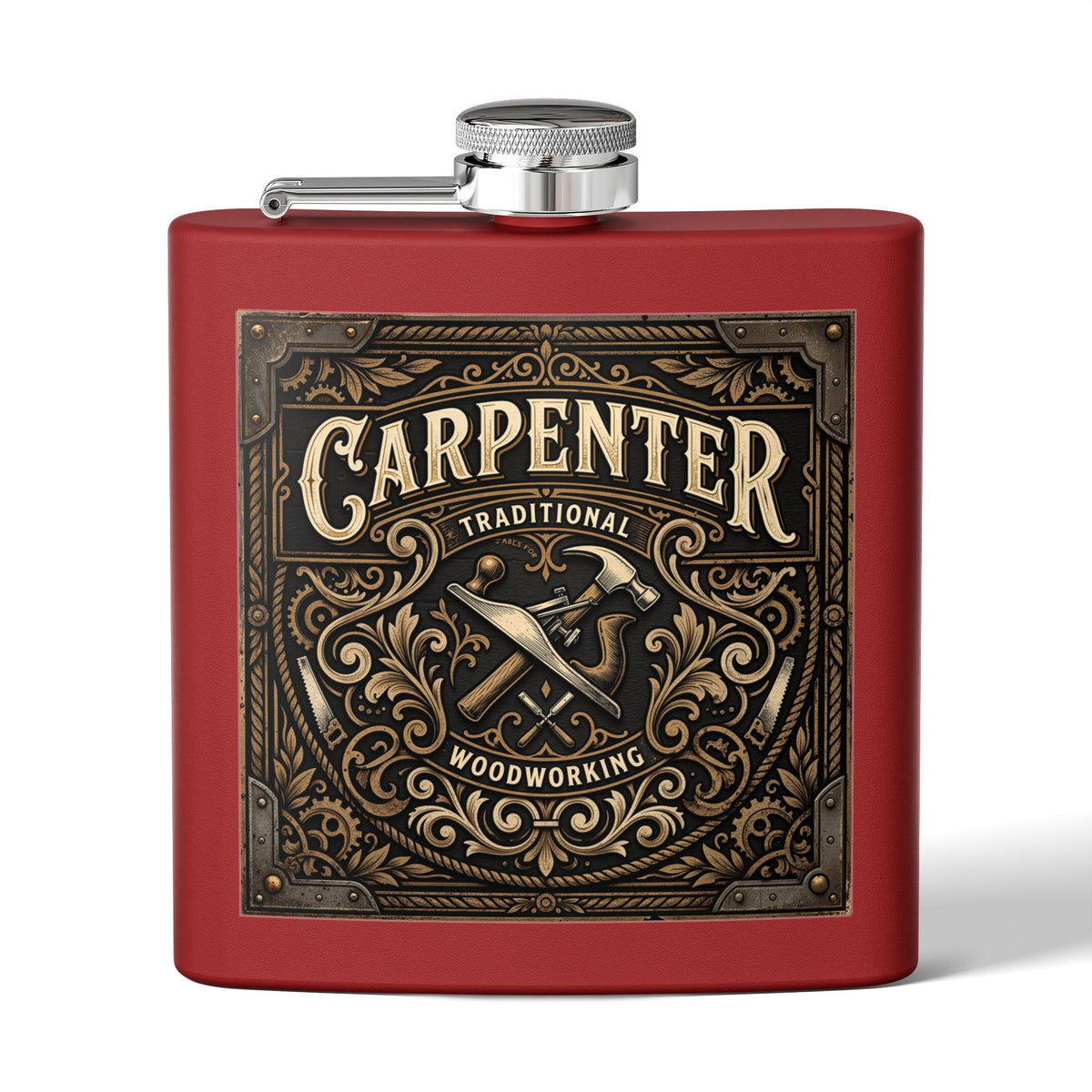 Carpenter Stainless Steel Flask – Traditional Woodworking 6oz Hip Flask Gift - DCA0420
